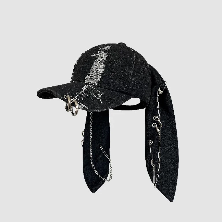 Hot Sale Denim Hole Rabbit Ears Design Baseball Caps Cowboy Y2k Personality Street Hip Hop Baseball Caps