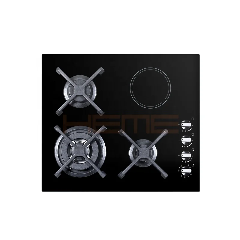 Glass Panel 4 Burners Hybrid Combination Stove Made in China Household Cooking Surface Built in Design Black Electric 00 Std.