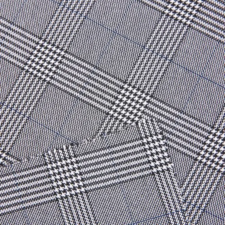 TRSP 210gsm woven 98 polyester 2 spandex stretch classics light grey tartan plaid fabric for dress or pants mens suiting
