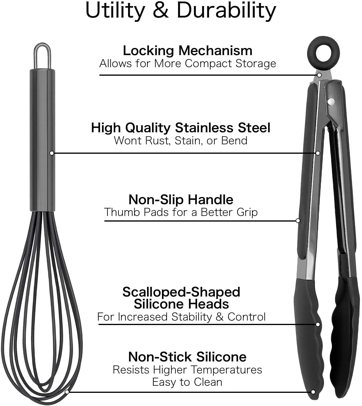 
2021 Hot Sale Silicone whisk and tong set Utensil Set For kitchen 