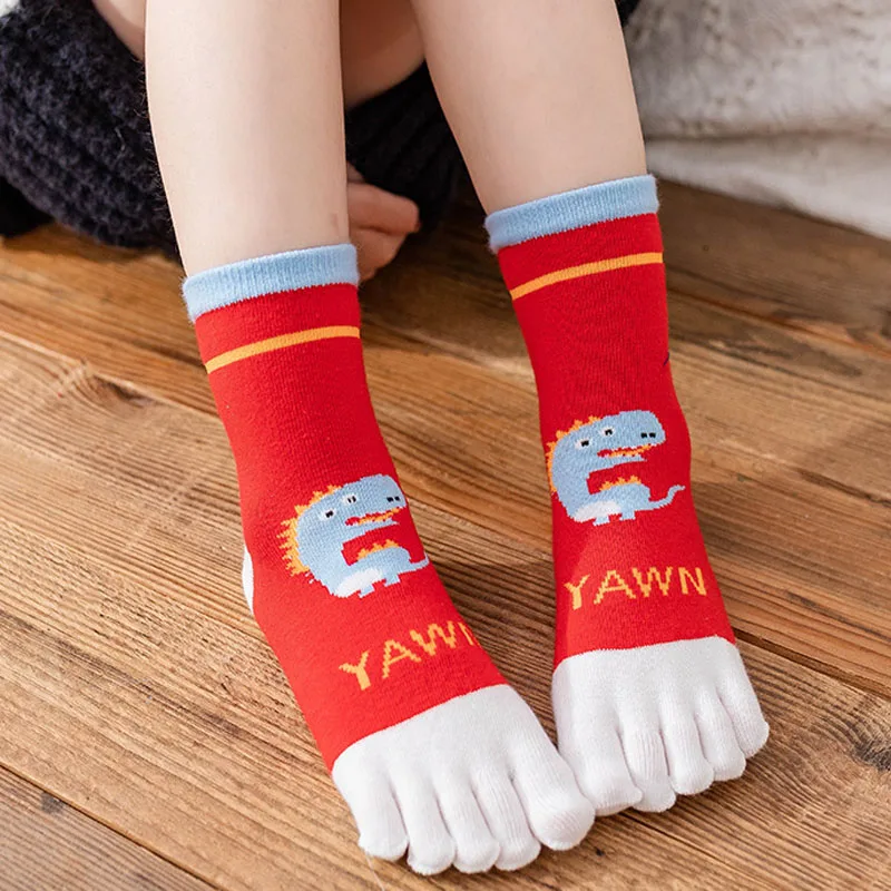 Spring Soft Breathable Cotton Cute Cartoon Dinosaur 3-10 Years Old Boys Girls Kids Ankle Socks Children Five Toe Socks