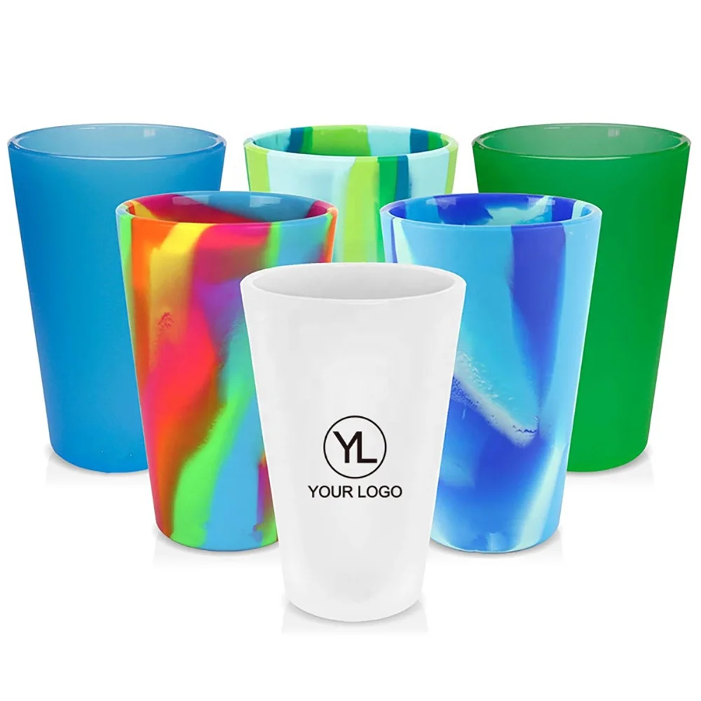 Custom 16Oz пищевая винная чашка многоразовая бутылка для воды радужные силиконовые чашки питья и