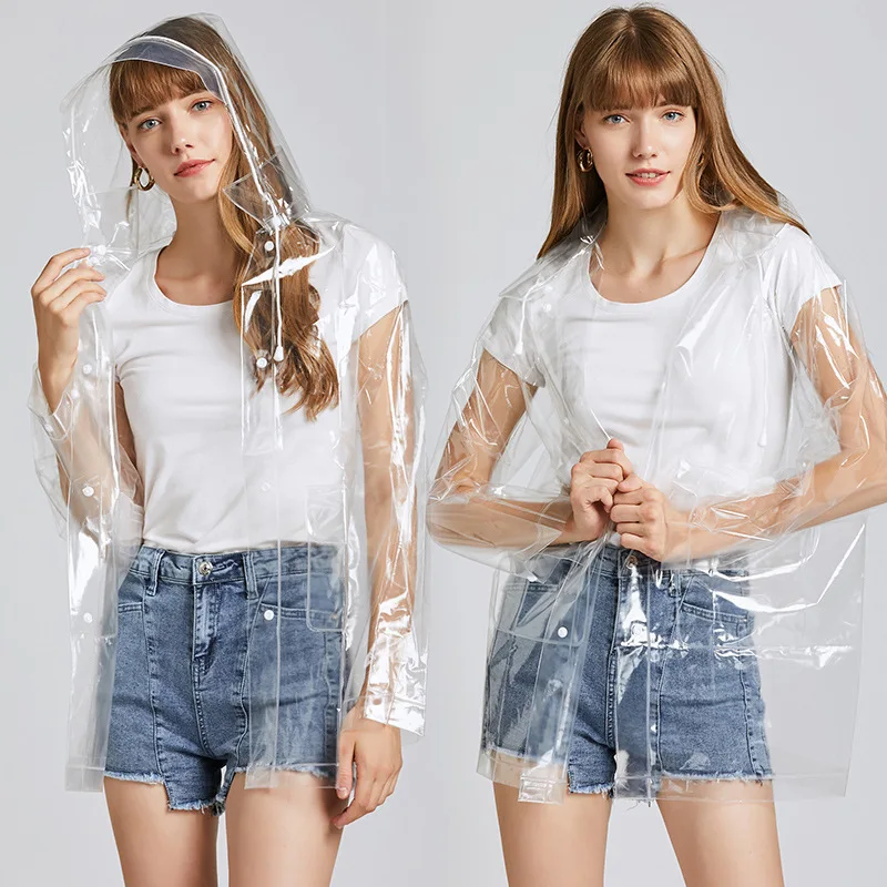 Impermeable Transparent Plastic EVA PVC Girls Custom Raincoat with Backpack Position