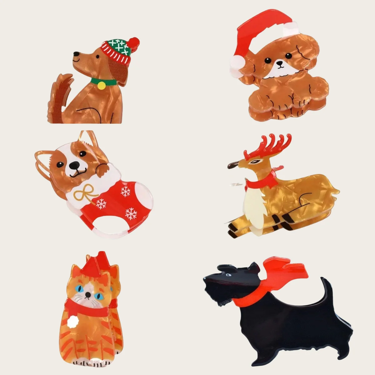 XIYIZI Cute Cartoon Animal Gripper Hair Clip Teddy corgi Horsetail Golden Hair Big Orange Cat Elk Christmas Shark Claw Clip