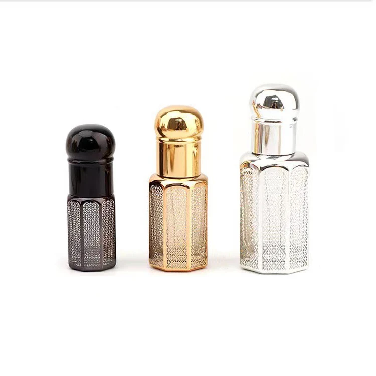 Glass Aroma Essence Oil Bottles Fancy Design 6ml 12ml Mini Small Refillable Glass Perfume Roller Glass Serum Oud Attar Bottle