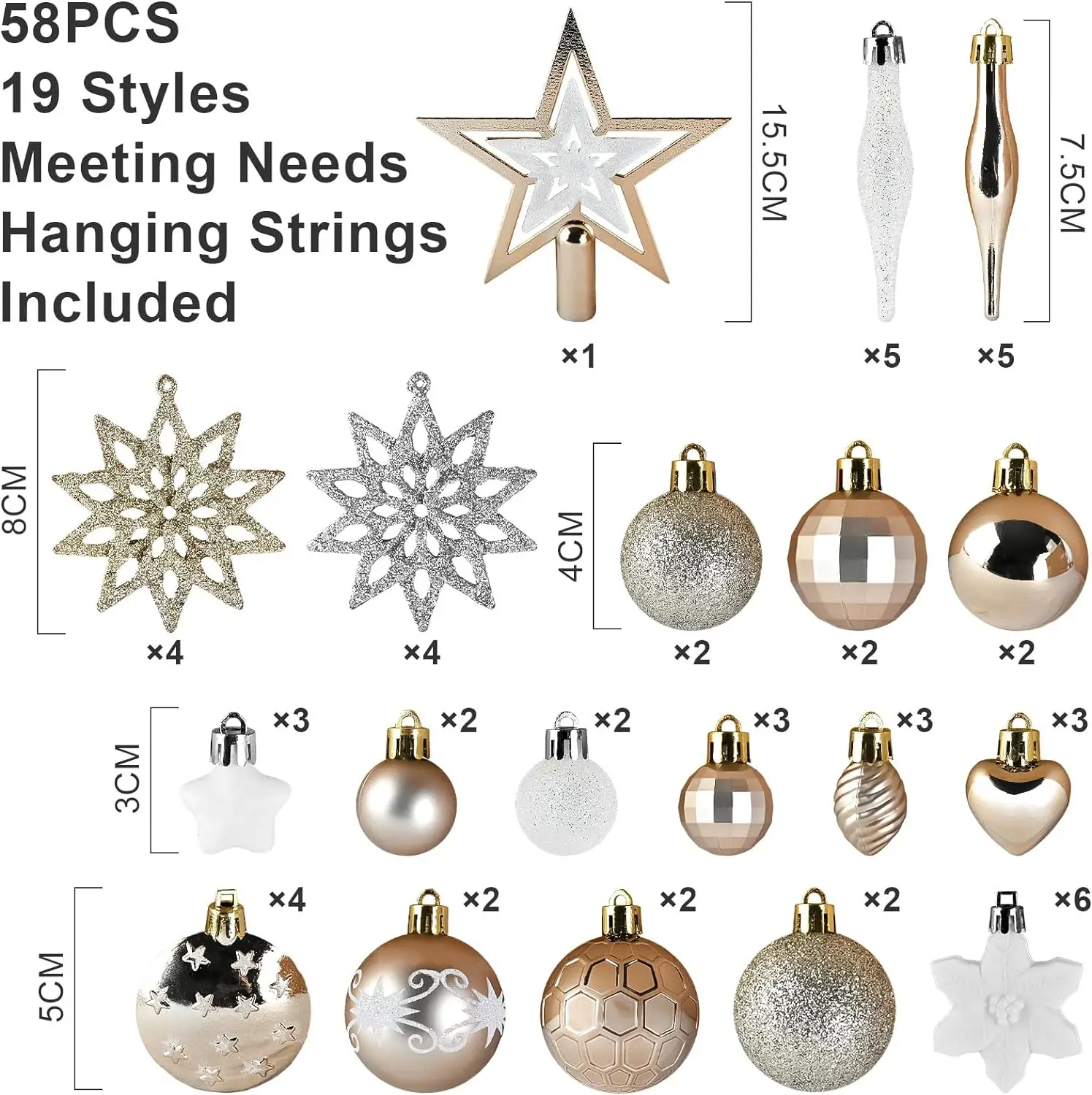 58 PCS Christmas Balls Shatterproof Baubles Reusable Hanging Christmas Balls Party, Home Decor