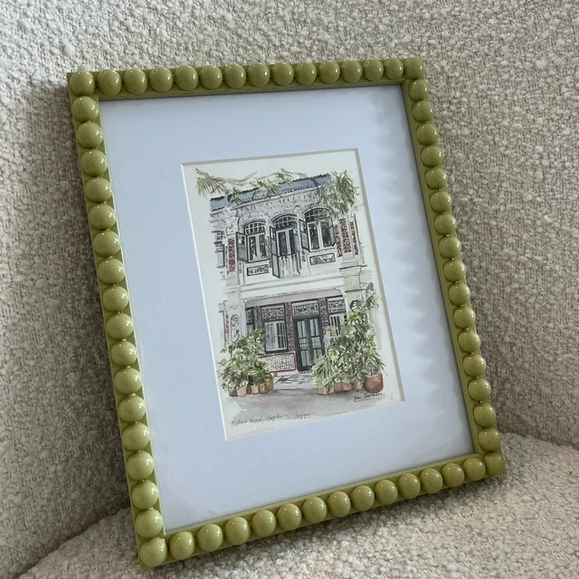 Lovely hand painted Glossy Beaded Bobbin Picture Frame Lacquered Bobbin Frame