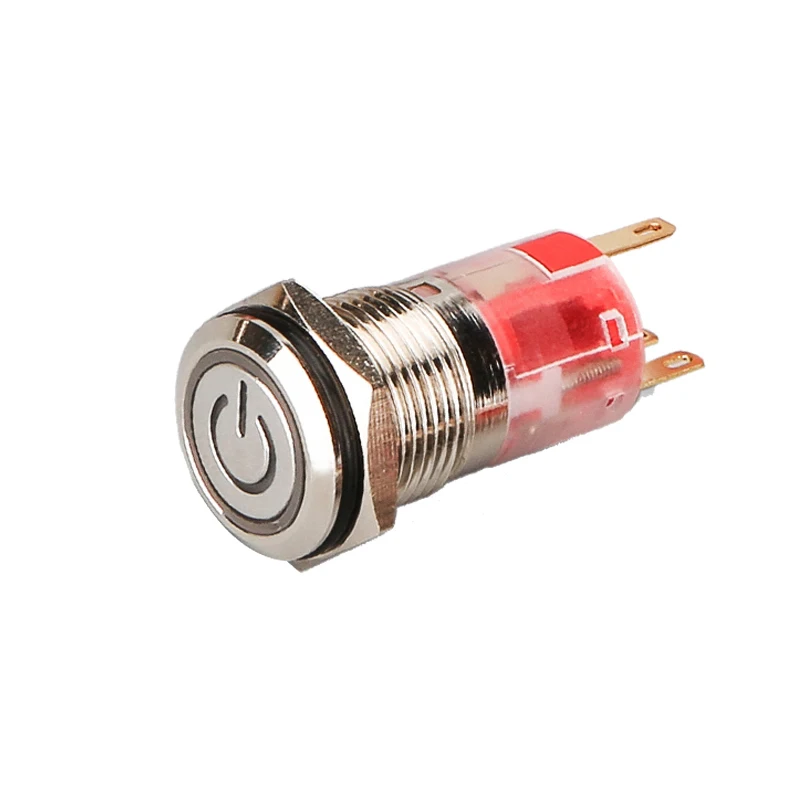 stainless steel 24Voltage Ring illuminated Power symbol waterproof IP67 switch 16mm light red button
