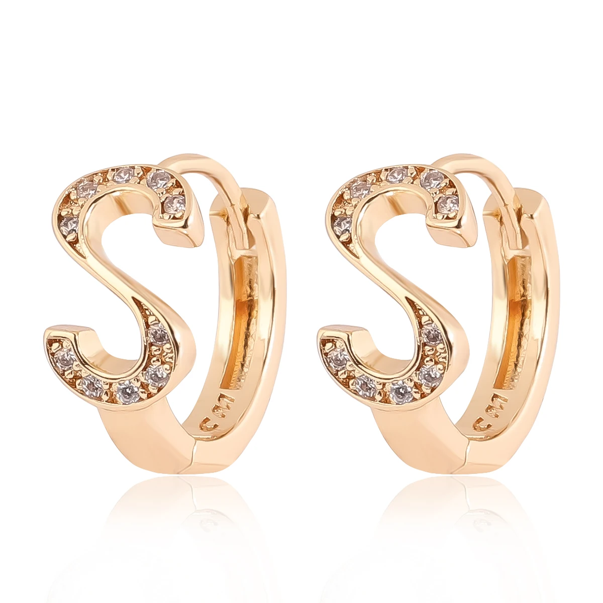 Latest design fashion ladies jewelry letter S shaped zircon stud earrings for wholesale