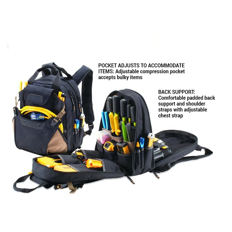 Custom multifunction portable multi-pockets electrical tool carry backpack toolkit heavy duty electrician backpack tool bag work