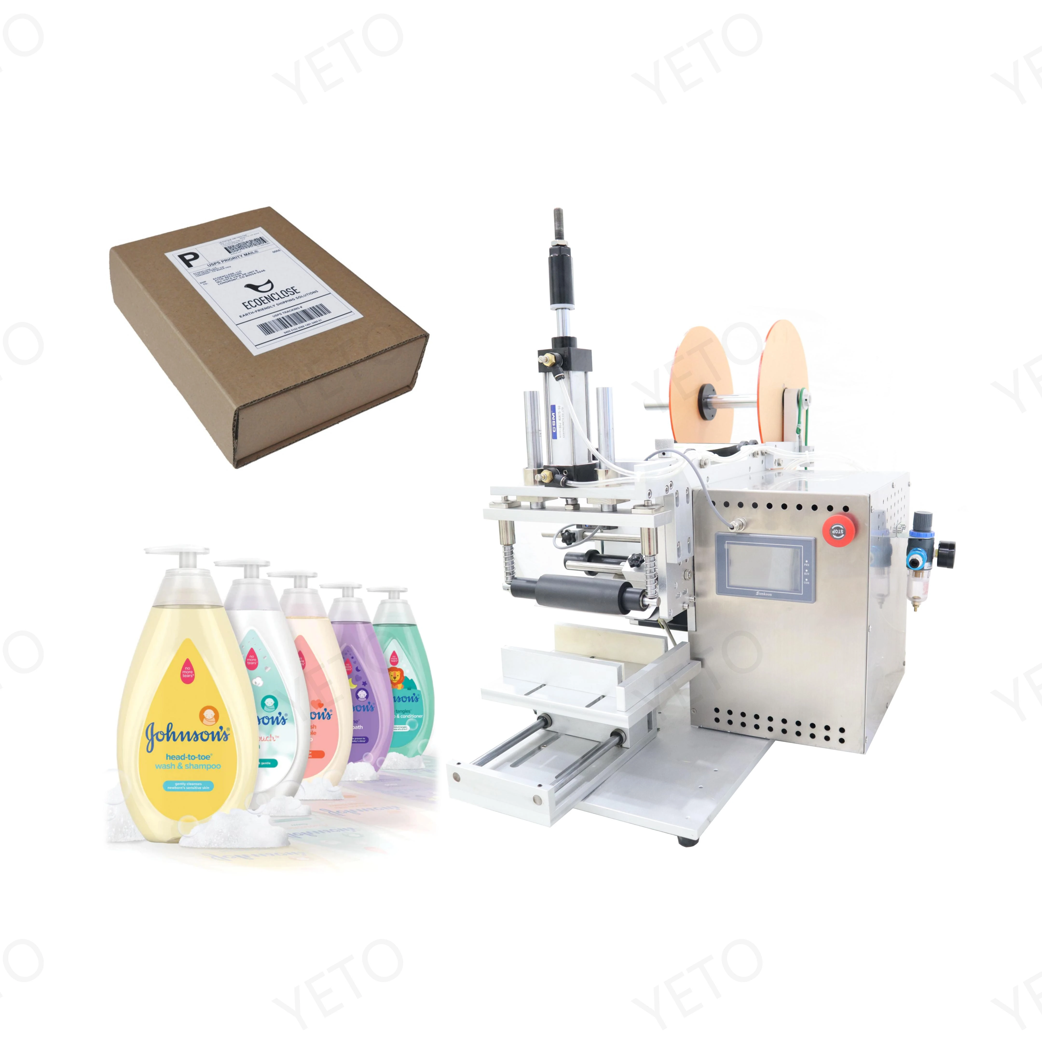 Liner Device Horizontal Sticking Cosmetic Barcode Crayons Container Bottom Flat Labeling Machine with Transparent Label Sensor