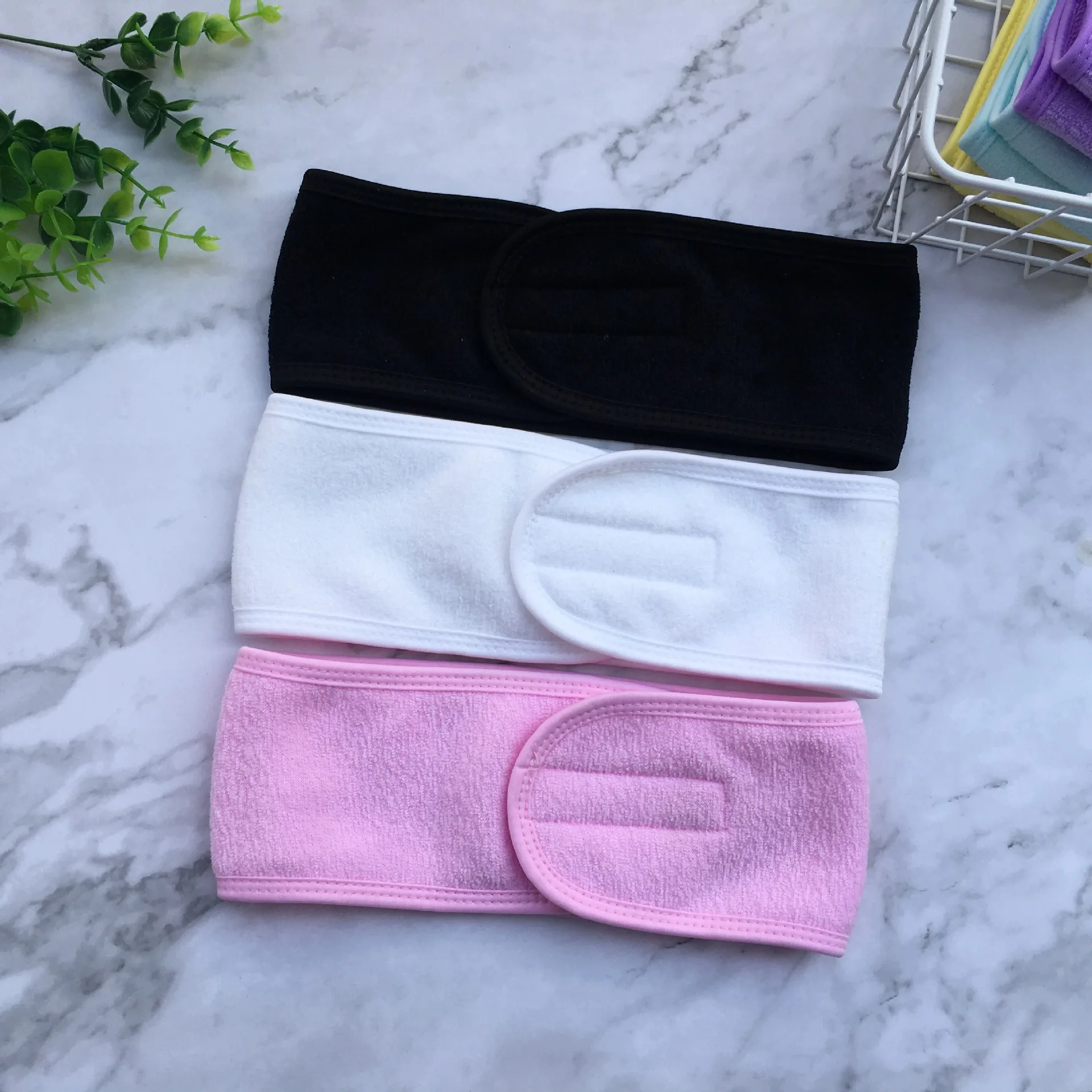 Custom Logo Wholesale Cute Elastic Pink Wash Face Towel Velcro Head Band Facial Makeup Spa Headband For Women Girls