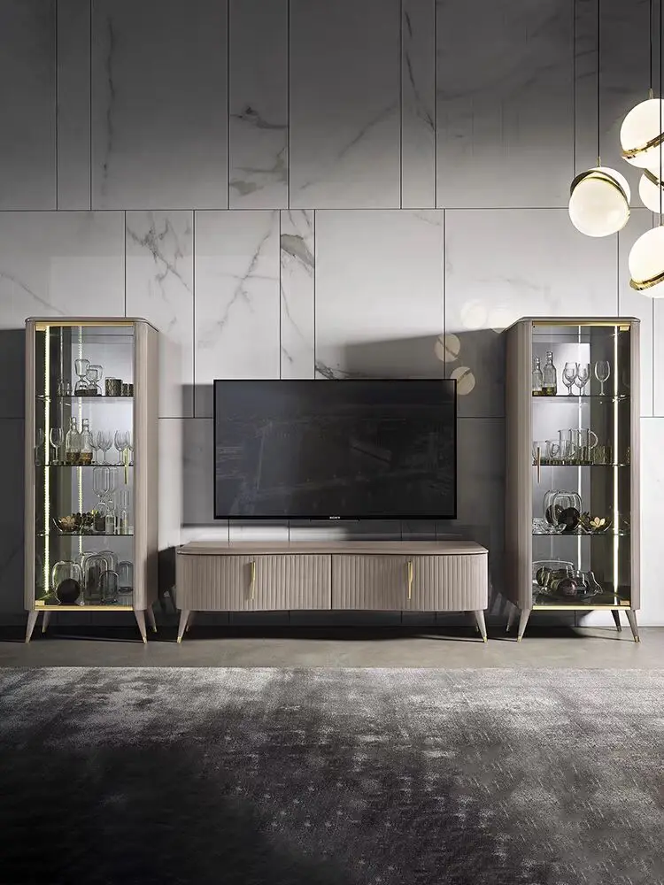 Italian light luxury glass wine cabinet against the wall home decoration post-modern custom  living room home red wine cabinet