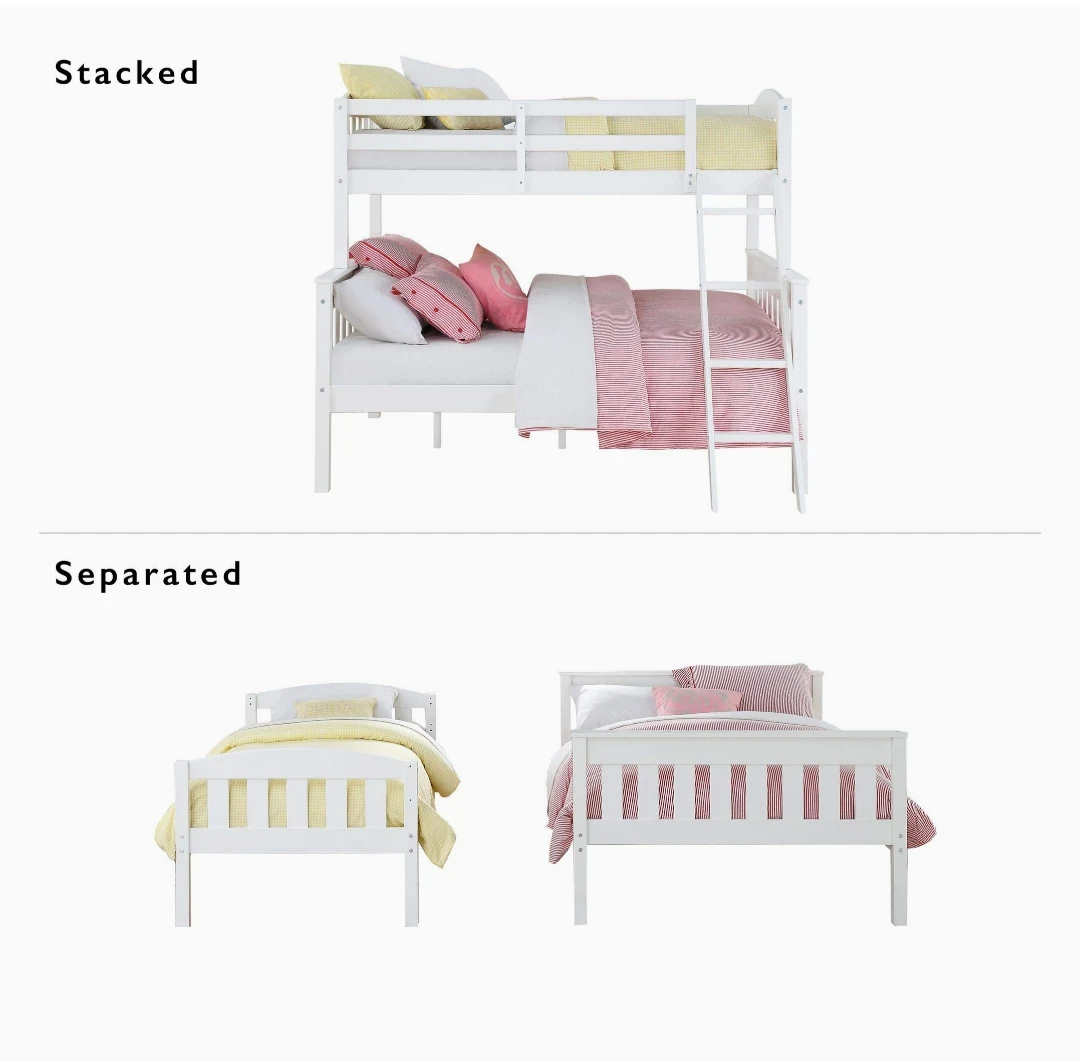 Living room Solid Wood Bunk Beds Twin Over Full with Ladder and Guard Rail, White