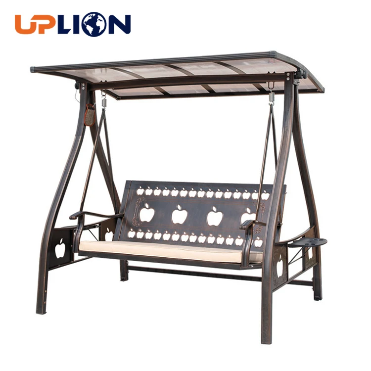 Uplion Swing Chair With Canopy Outdoor 3Person Yard Hammock Swing W/Solar Led Light Bench Patio Swinging Chairs