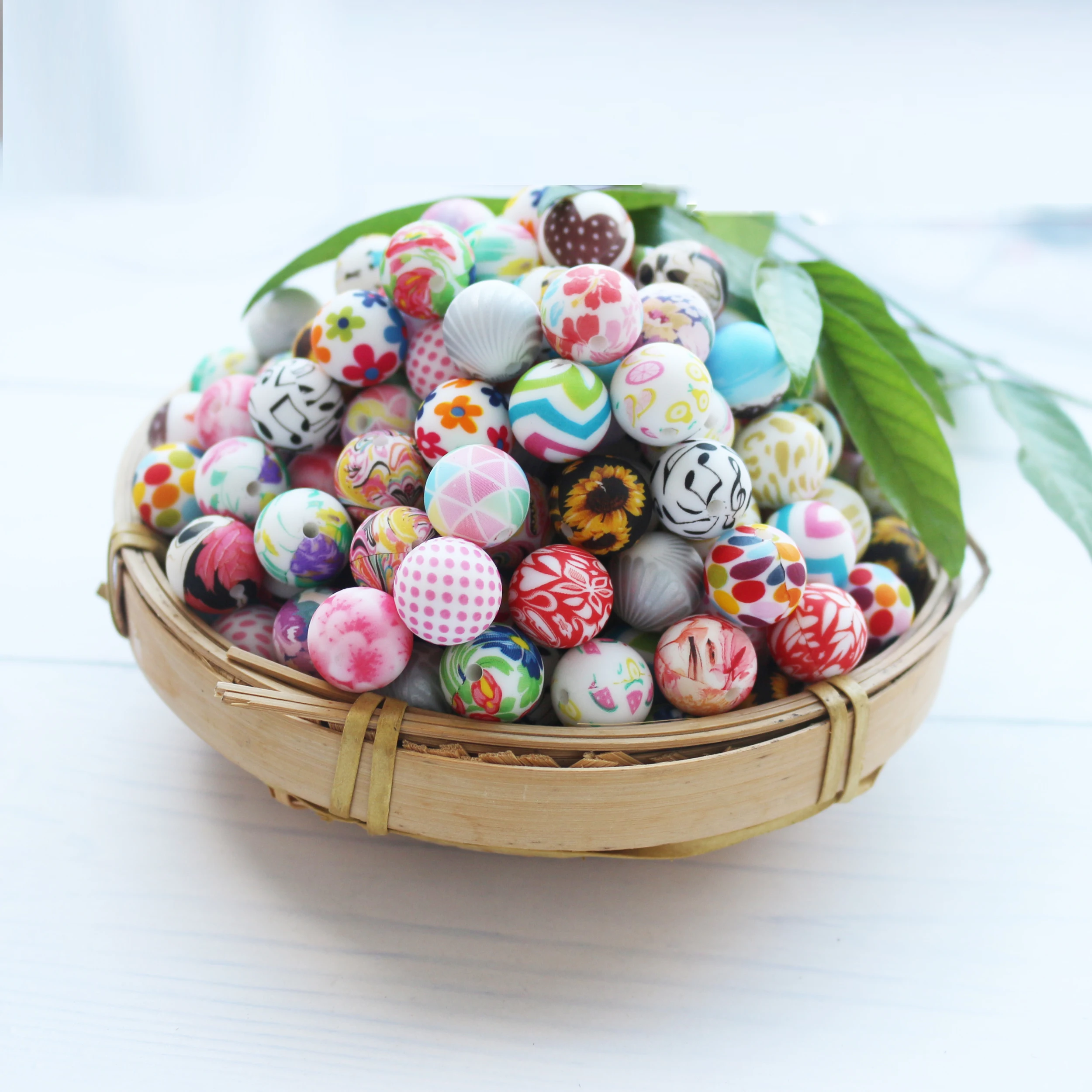 Low MOQ Stocks Food Grade 120 Printing Design Leopard Print 12mm 15mm Teething Silicone Beads