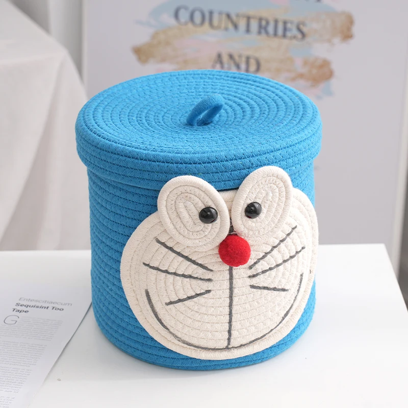 Cartoon baby diaper toy storage basket Round with cover living room cotton rope storage basket