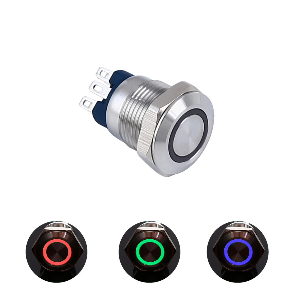 12mm anti vandal push button switch 3 -color RGB led color IP67 waterproof (PM121F-10E/J/RGB/12V/S)