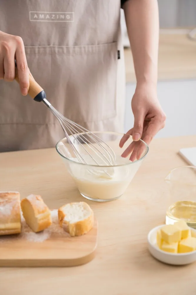 Pinmoo, классический дизайн, ручной венчик для яиц из нержавеющей стали с ручкой из бечевой древесины