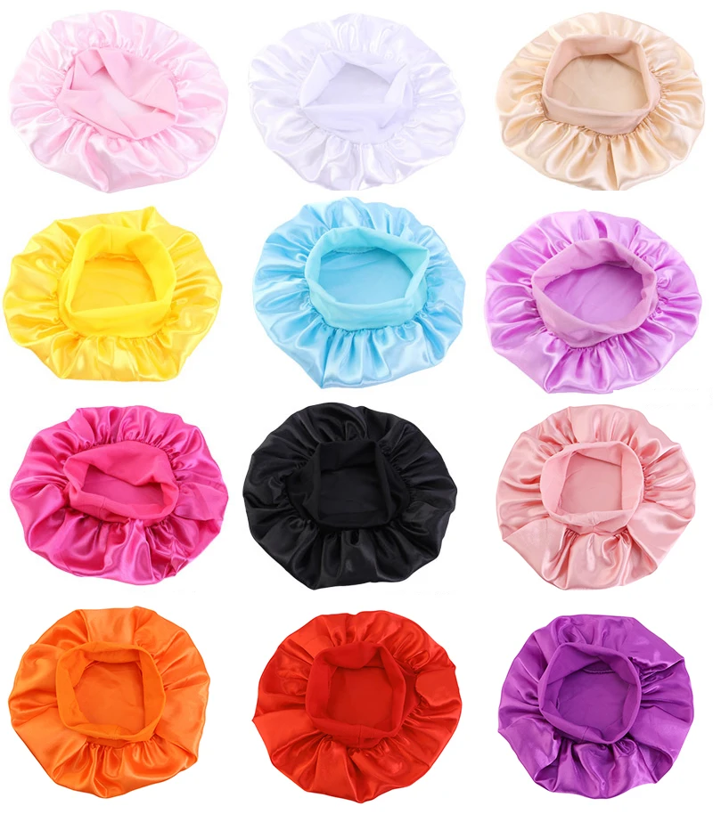 Wholesale Custom Logo Hair Accessories Wide Band Baby Bonnet Solid Color Satin Bonnets Sleeping Cap For Kid
