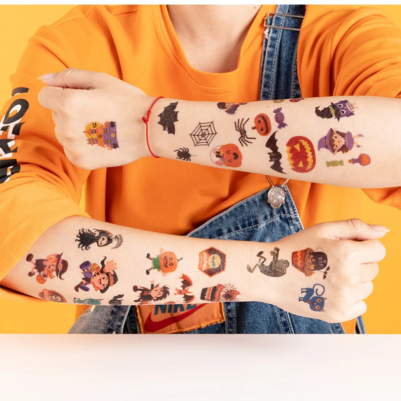 Halloween cartoon tattoo Spider Bat Witch flash glowlight personality creative bar party scar prop arm patch