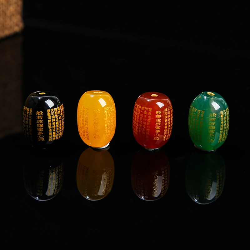 JD GEMS 8mm 10mm 12mm Round Barrel Shape Natural Stone Black Red White Green Agate With Tibetan Six Words of Mantra Loose Beads