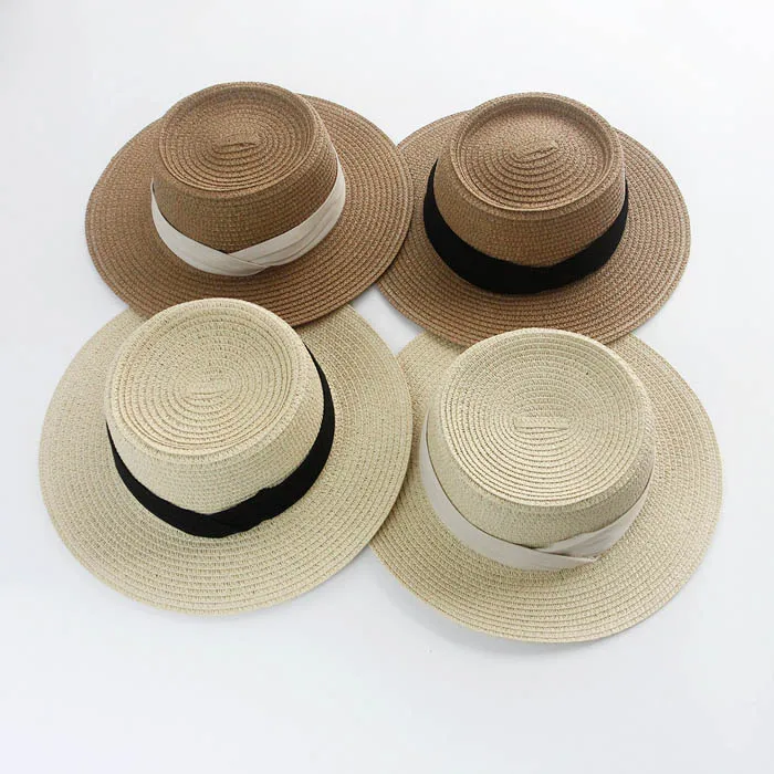 New Summer Fashion Design Straw Flat Hat Sun Shading Vacation Beach Woven