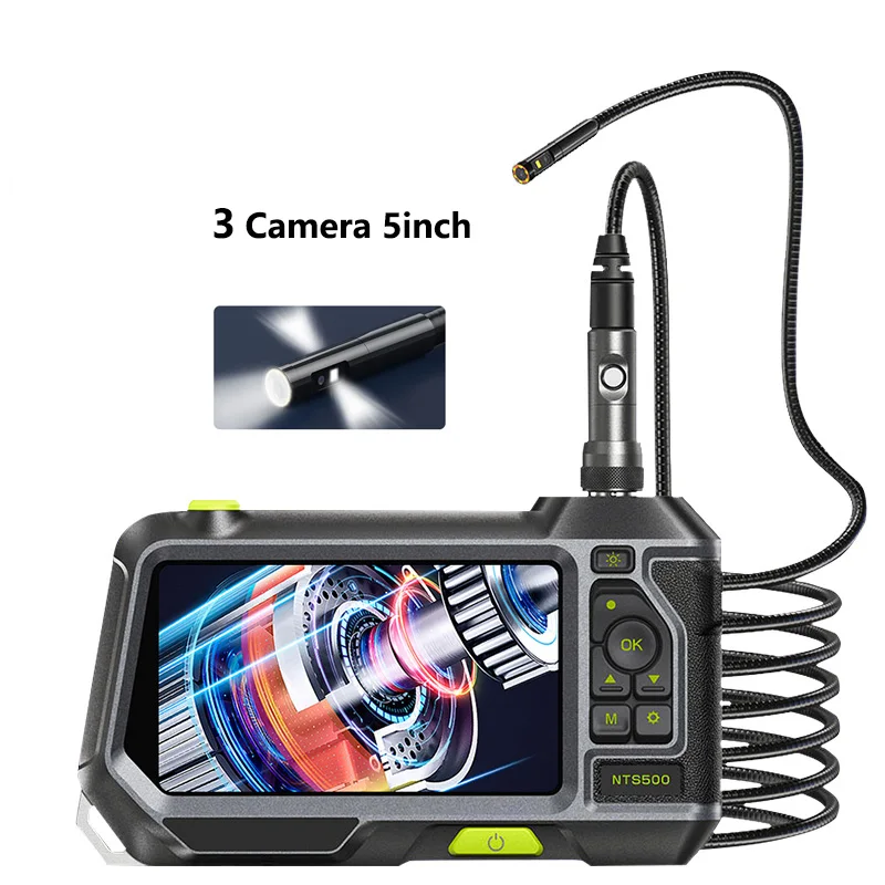 Промышленная Водонепроницаемая камера для осмотра бороскопов тремя объективами эндоскоп камера с 5 дюймов IPS ЖК-экран для обслуживания автомобиля