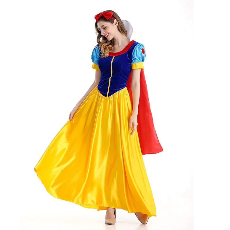 Women Snow White Princess Dress with Headband Role Cosplay  Costume Set for Costume Party Clothing