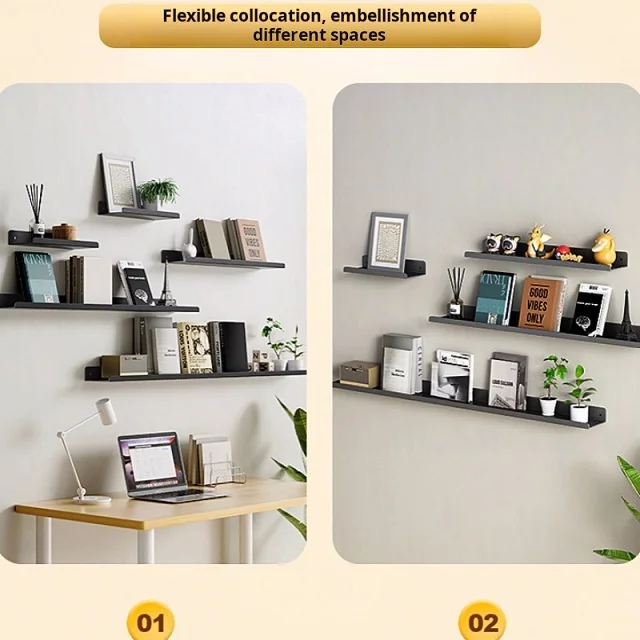 120*12cm Wall-Mounted One-Line Storage Rack Carbon Steel Wall Photo Shelf Decorative Floating Shelves For Living Room Black