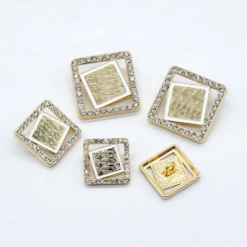 RTS 2022 new design square rhinestone Gold Hollow Sewing Shank Button For garment