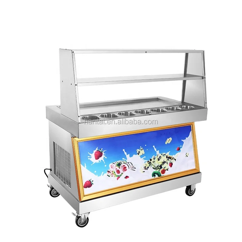 Commercial Single Flat Pan Fried Frozen Yogurt Frying Ice Cream Roll