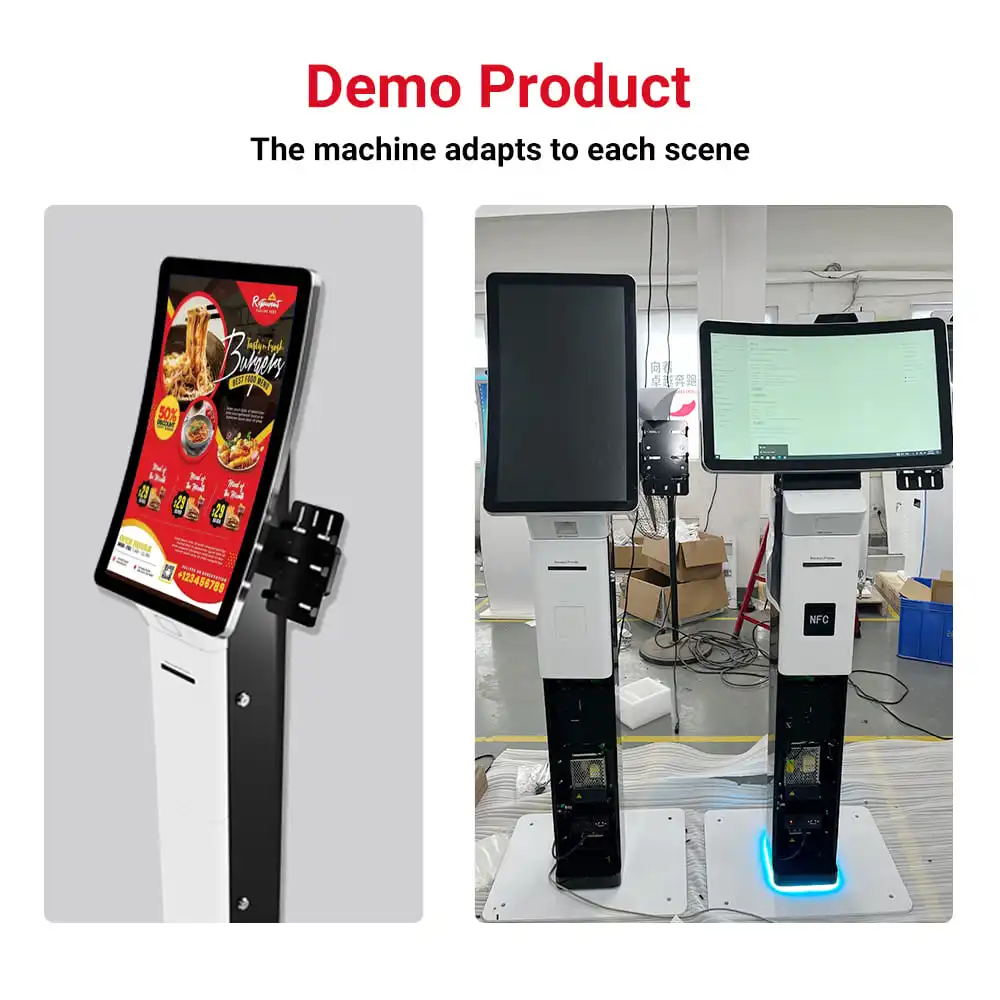 Custom led light color design qr barcode scanner rfid nfc card reader 23.6/32 inch touch screen monitor for self-service kiosk