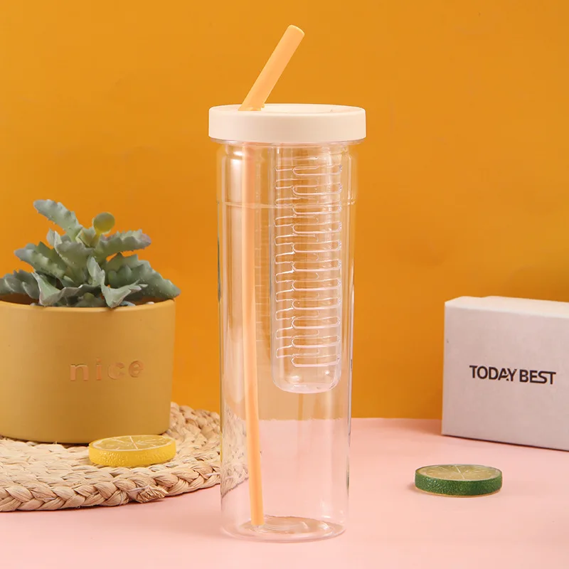 Factory Outlet 700 Ml Plastic Fruit Infuser Juice Water Bottle Bpa Free With Filter And Straw