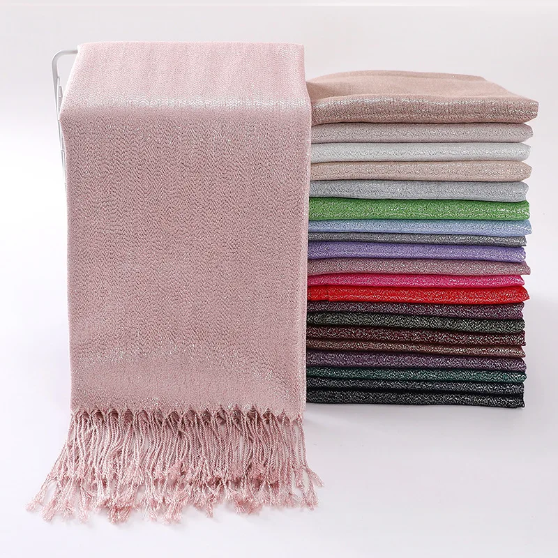 2024 Wholesales Hijab Scarves With Tassel Muslim Scarf Pure Color Women Beads Pashmina Women Hijab