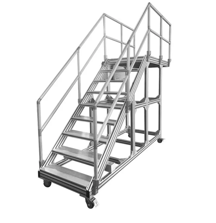 Aluminum Rolling Fence Industrial and Warehouse Ladder Platform with Safety Handrails