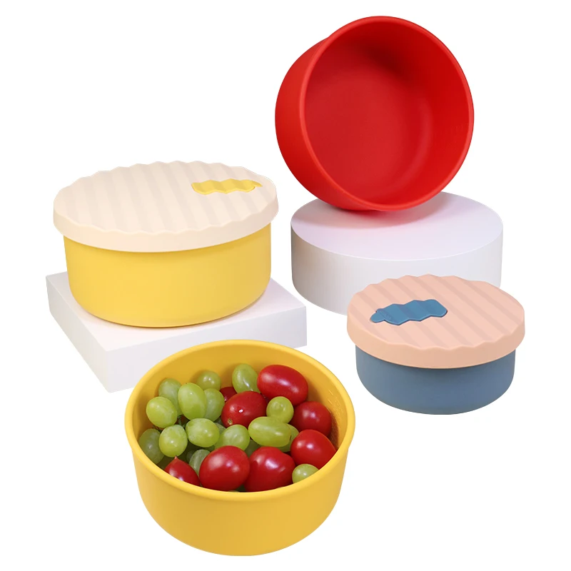 Multifunctional Unbreakable Non-toxic Mini Round Baby Silicone Lunch Food Storage Container Silicon Mixing Bowl Molds with Lid