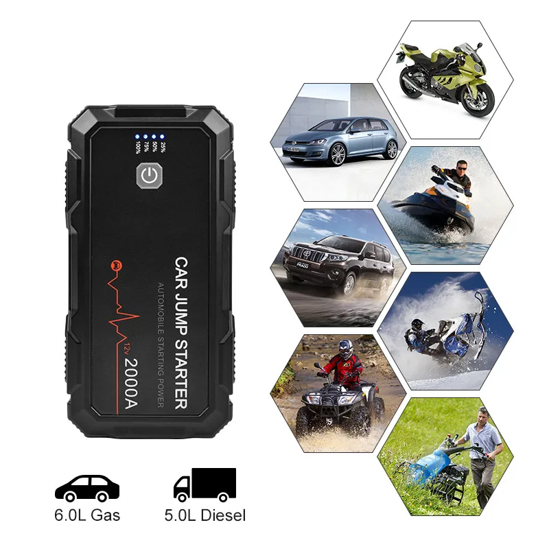 Gligle Jump Starter 12V 20000mAH jump starter 2000A With QC3.0 Power Generator Car Start power bank jumper