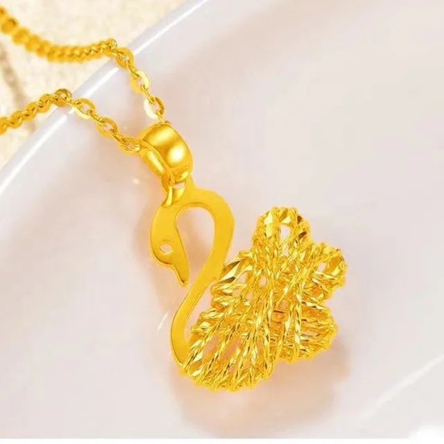 Xinfly Au750 Jewelry 18k Solid Pure Gold Yellow Gold Animal Swan Charms Pendants Necklace