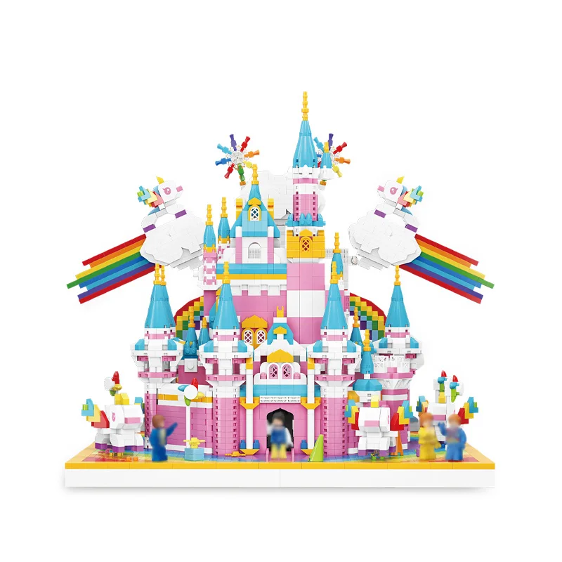 Pink Rainbow Unicorn Castle Series Creative DIY Bricks Toys Princess Castle House Compatible Set Building Bricks