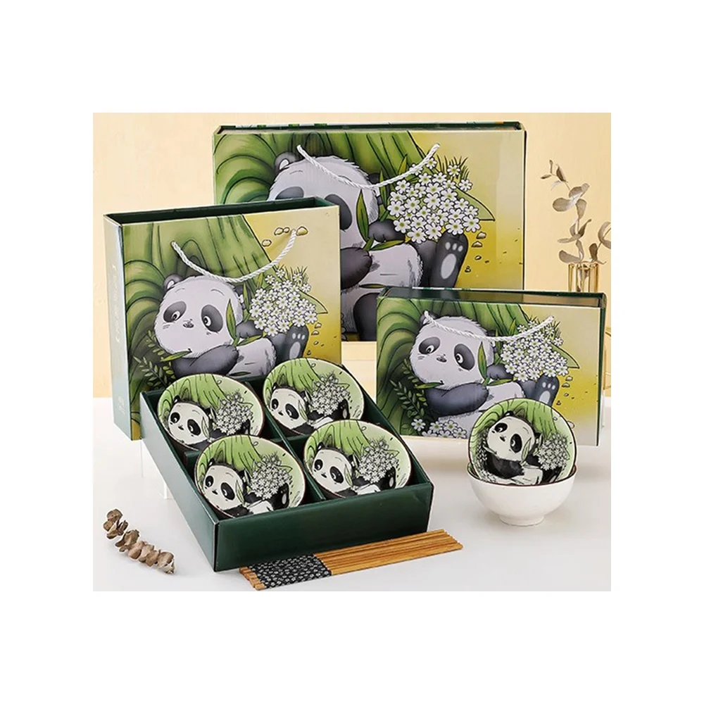 Cute Panda ceramic tableware set ceramic dinnerware set bowl spoon  customization business giveaway with gift box