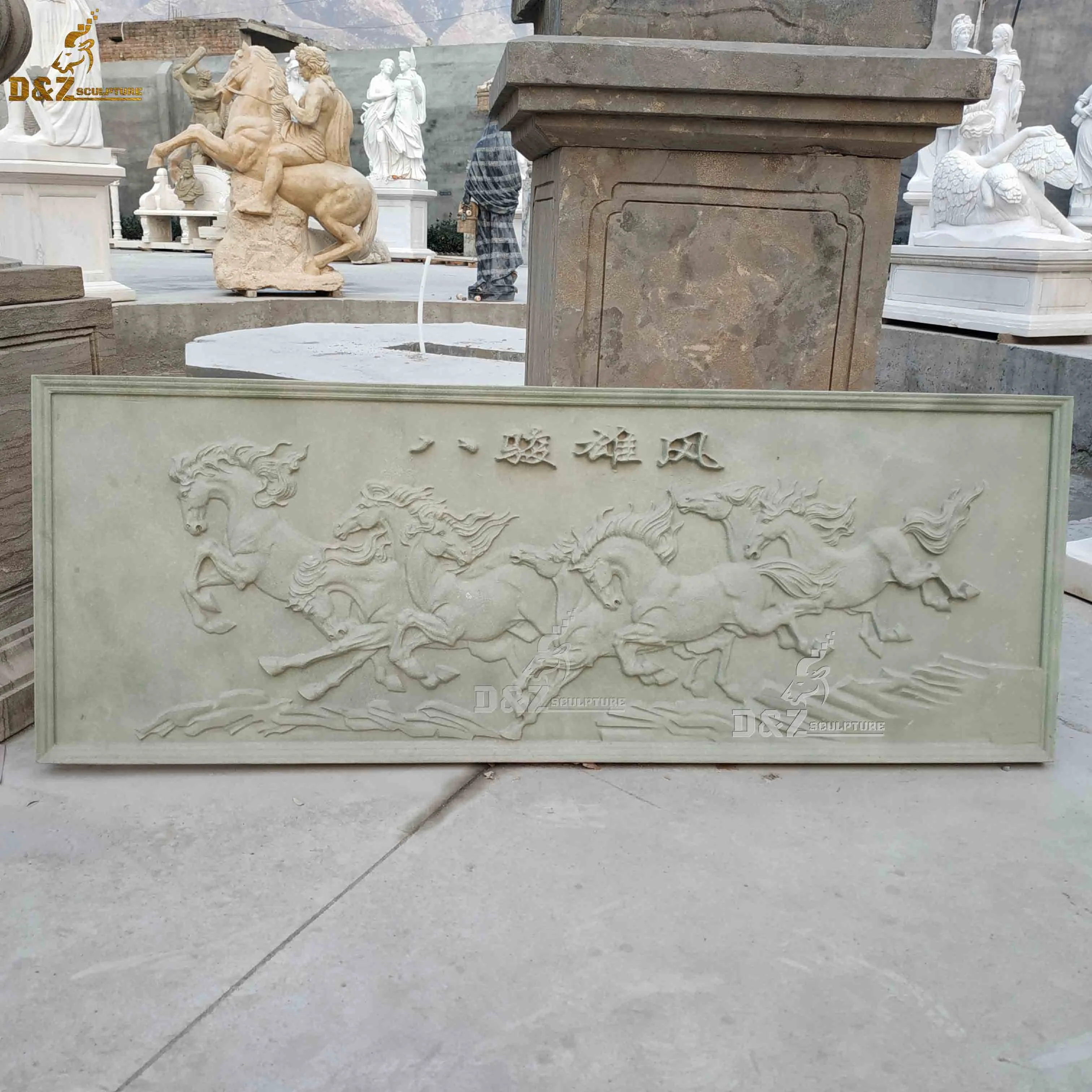 Custom Art Decorative Vivid Hand Carved Natural 3D Stone Marble Relief Sculpture With Flower Carving