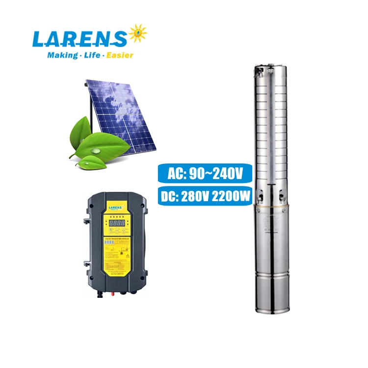 LARENS Bomba De Agua Heavy Duty 3Hp Single Phase 2.2Kw Ac Dc Deep Well Submersible Solar Water Pump With Brushless Motor