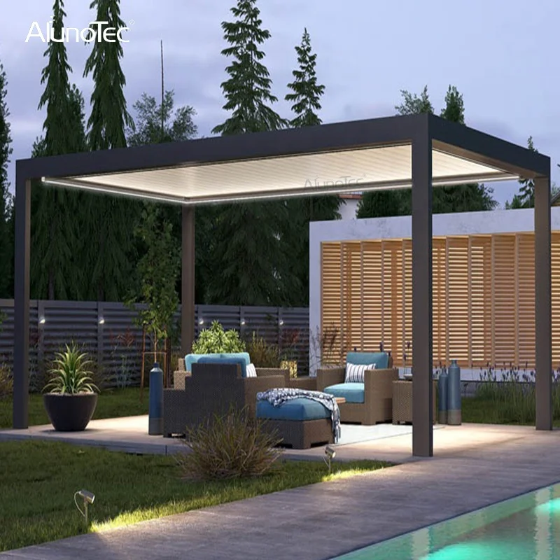 Factory Wholesale Bioclimatic Aluminum Pergola 3x3 4x3 5x4 6x4 Size With LED Lights For Cabanas