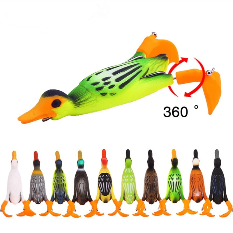 YBF Propeller flipper duck Fishing Lure  9.5cm 11.2g Artificial Bait Duckling 3D Eyes Baits Bass paddle tail soft plastic lure