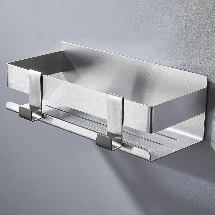 Jutye Bathroom Shower Shelf Shower Basket No Drilling Stainless Steel Brushed Shower Self-Adhesive Bathroom Basket Shelf