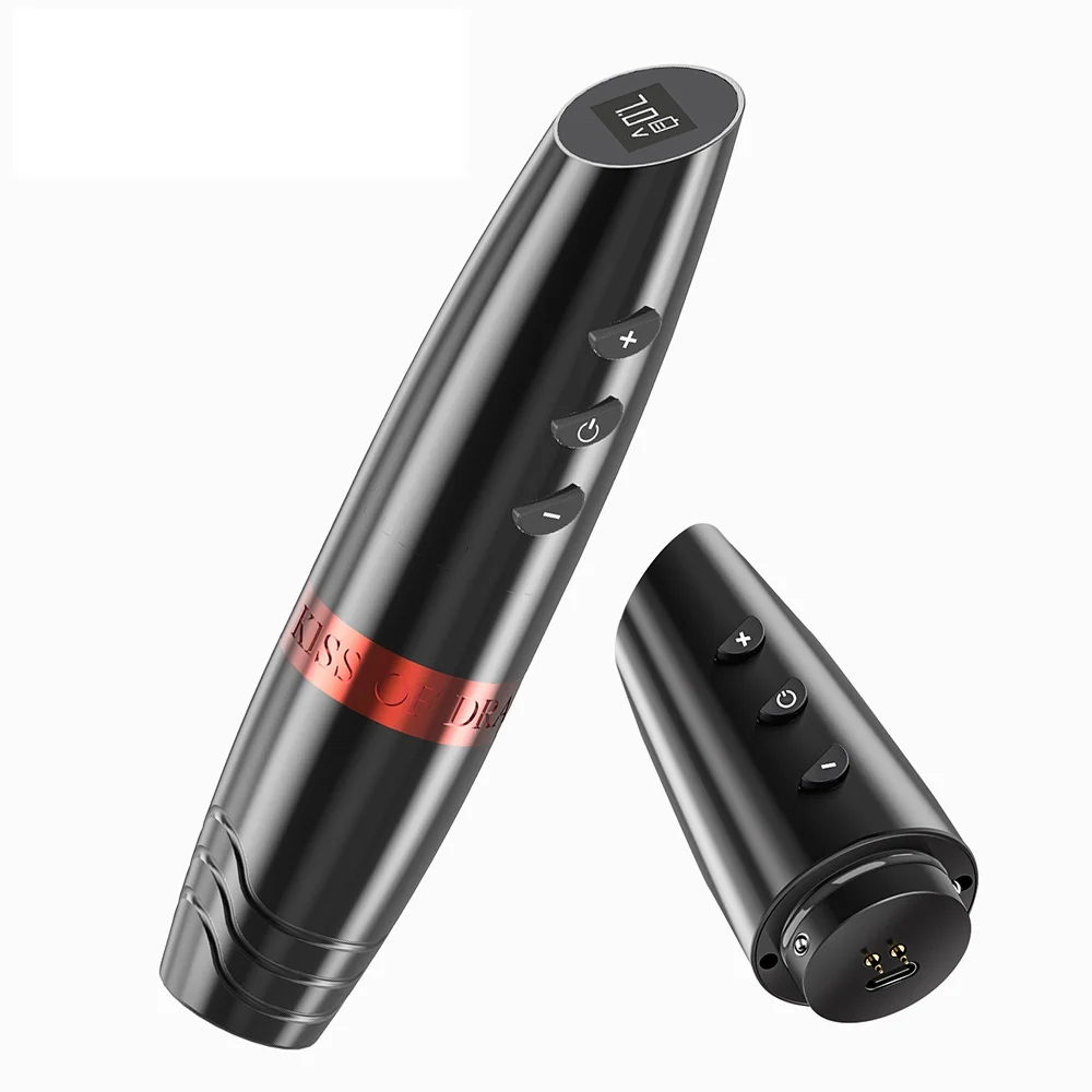 KISS OF DRAGON Powerful Motor LED Display Professional Wireless Tattoo Machine Pen Gun with Double Battery for Artist Body Art