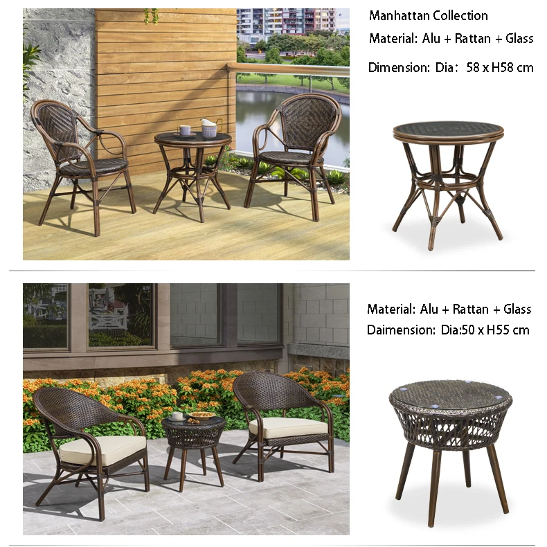Commercial Grade Outdoor All Weather Patio Garden Furniture Rattan Cafe Bistro Coffee Table for Coffee Shop