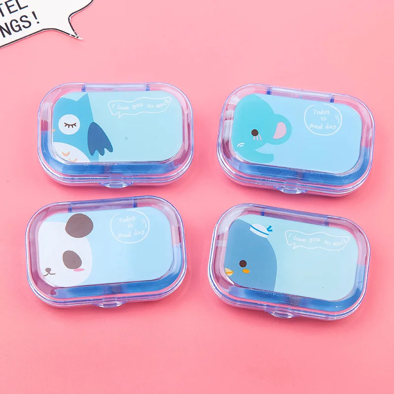 Cartoon Cute Square Women Girls Kit Travel Eye Contact Lenses Case Box  with Mirror