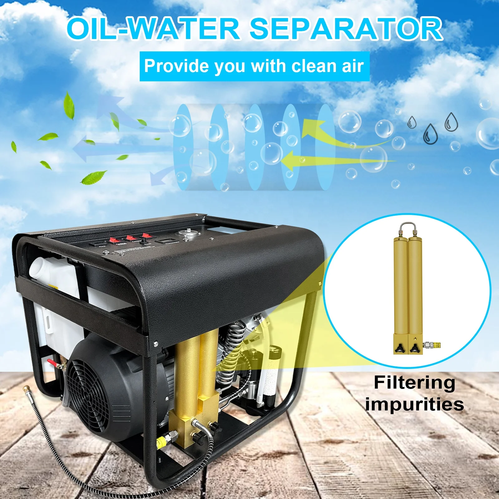 GP High Pressure 300bar Auto Purge 4500psi Diving Inflatable Bottle PCP Air Compressor